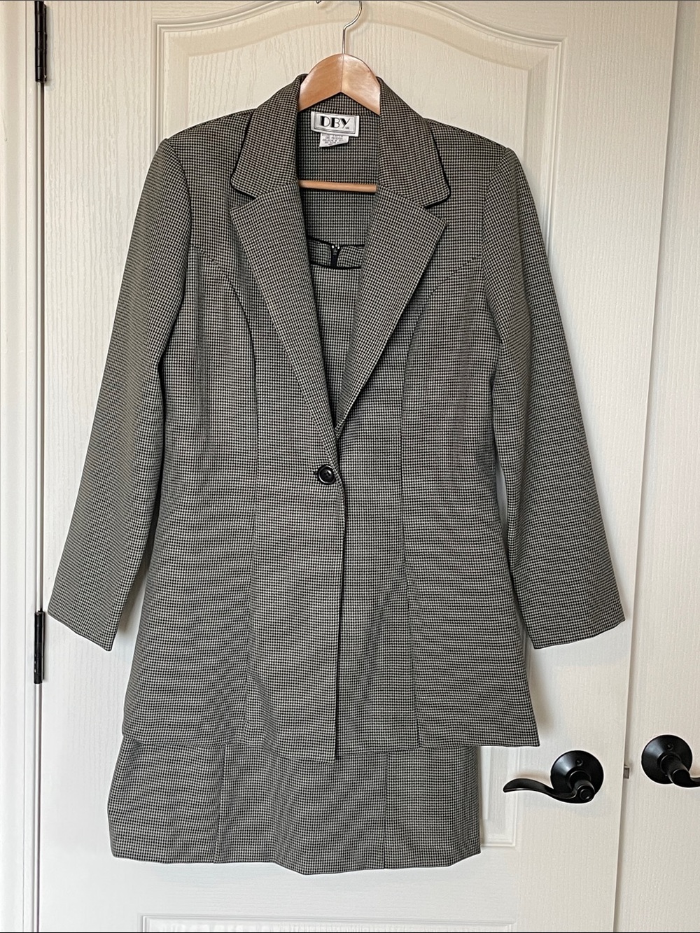 Vintage DBY Green & Black Checked Blazer & Matching Dress Set Size 14